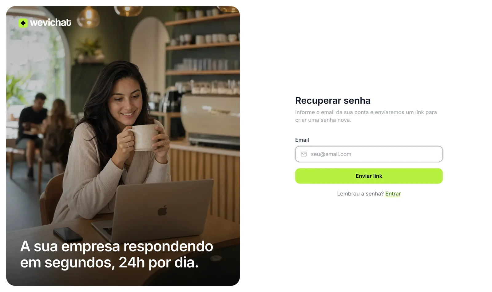 Tela Recuperar senha pedindo o email da conta
