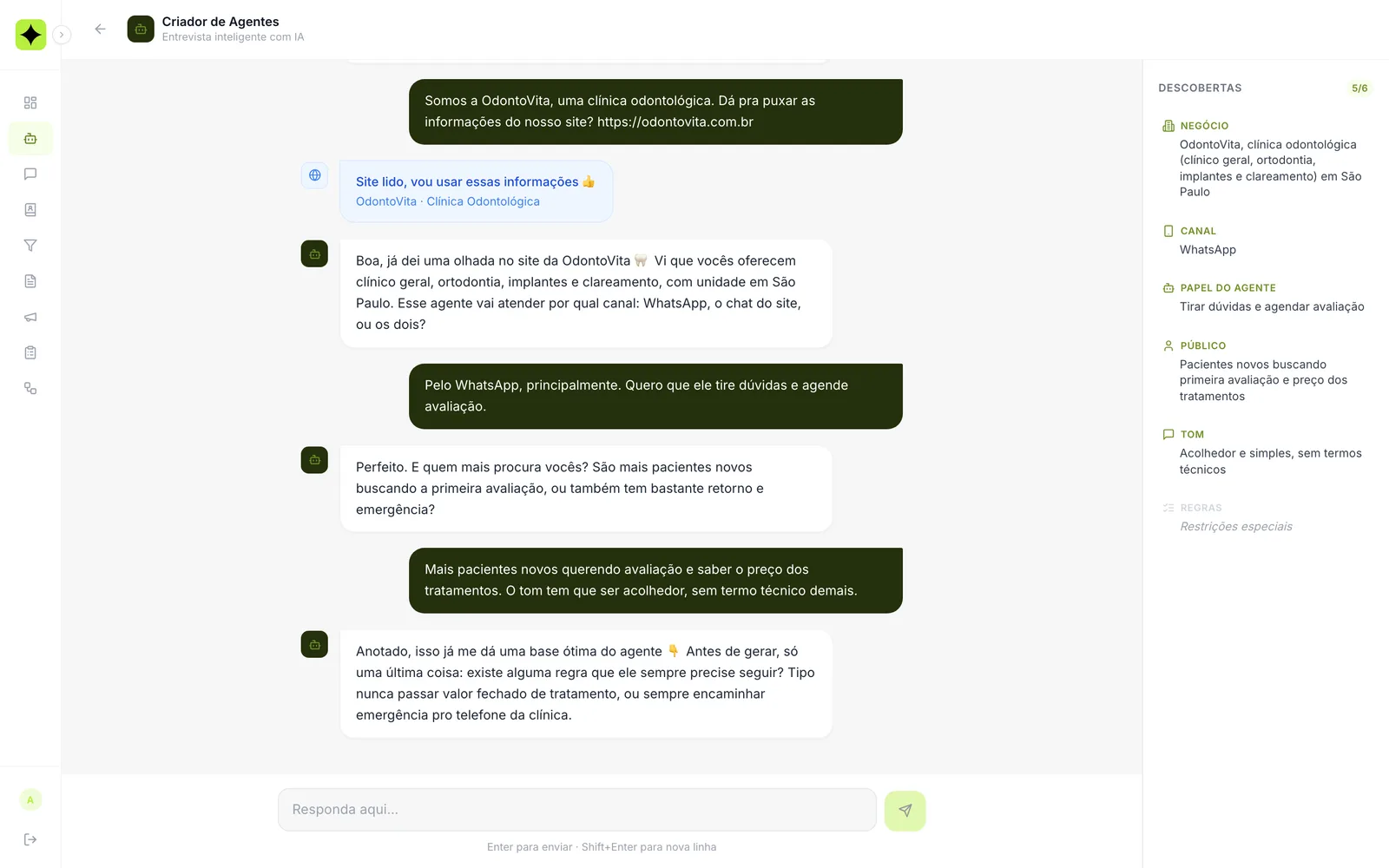Criador de agentes por entrevista com IA
