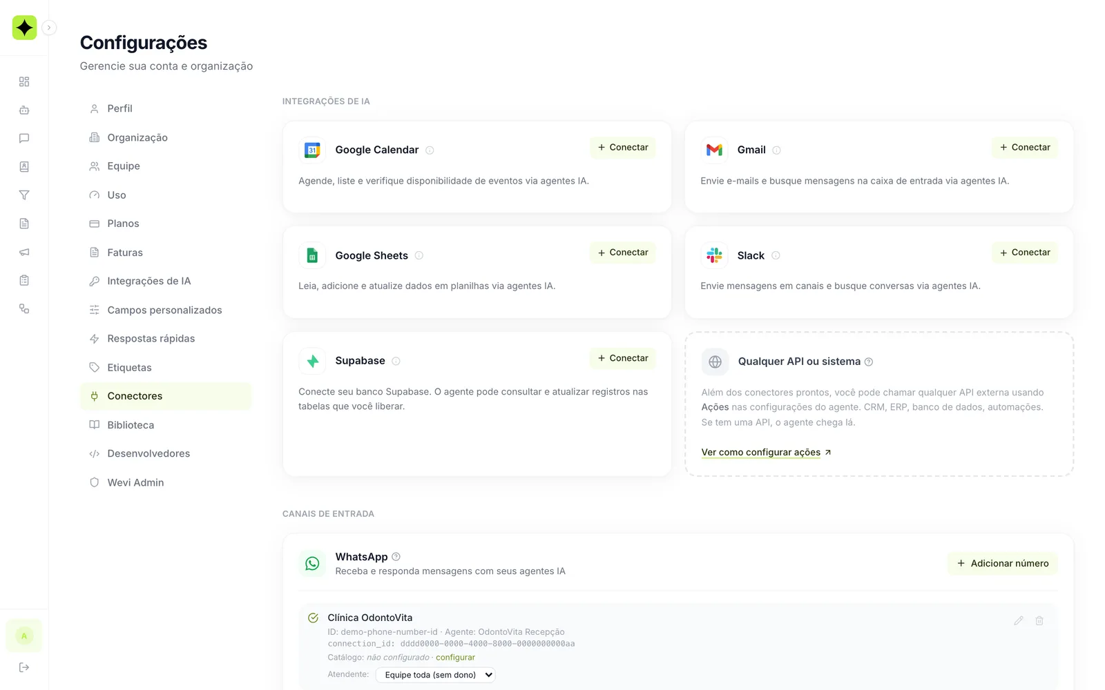 Conectores do Google e Slack