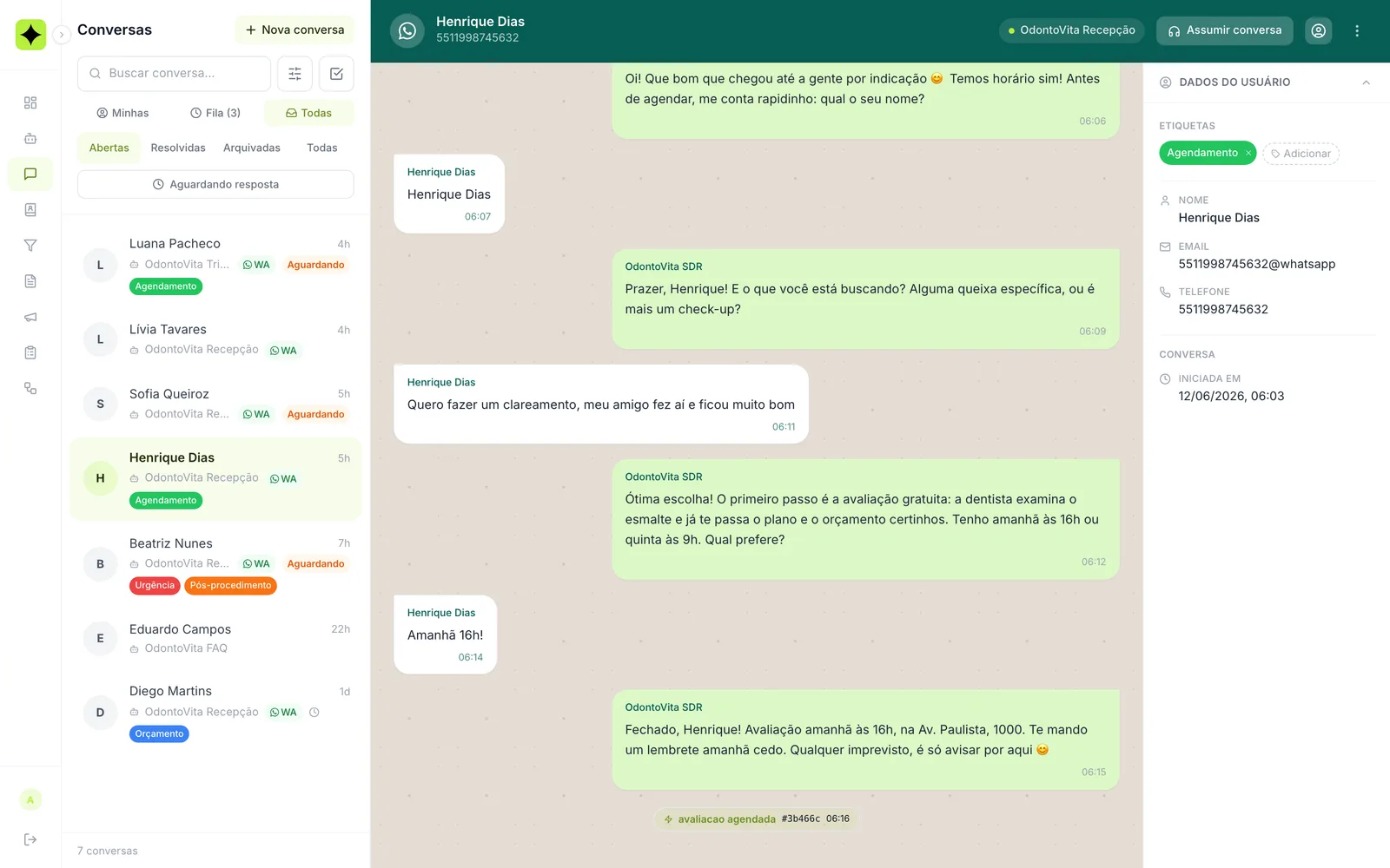 Histórico de conversas para análise