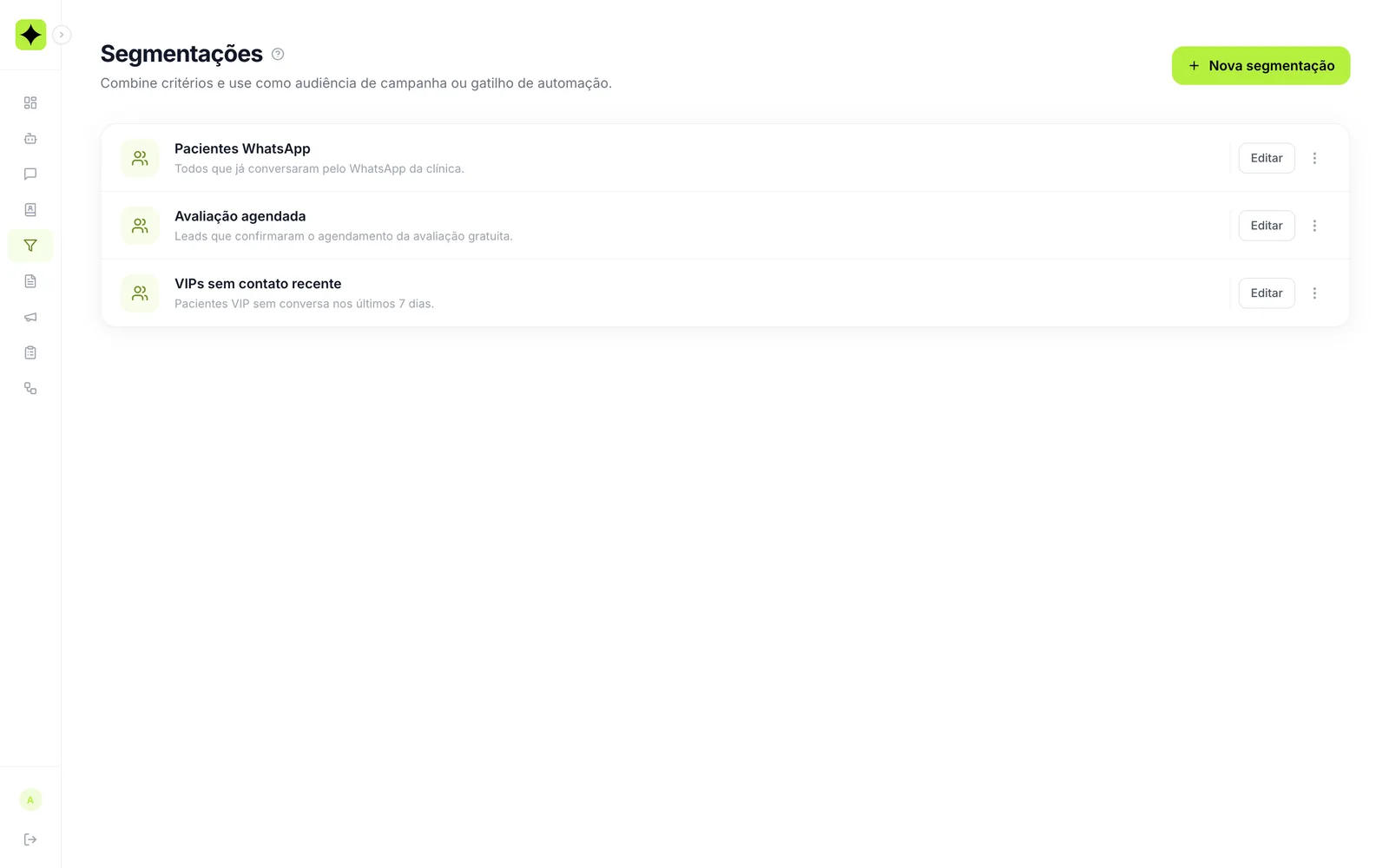 Segmentações de contatos